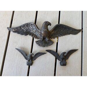 Vtg Homco Cast Aluminum Eagle Wall Decor Set Of 3 Pieces Black